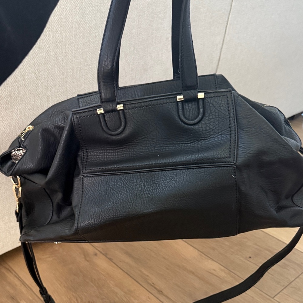 Elegant Black Faux Leather Overnight